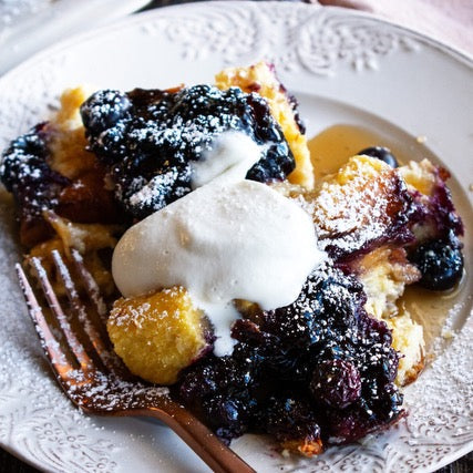 Blueberry Bread Pudding on a plate