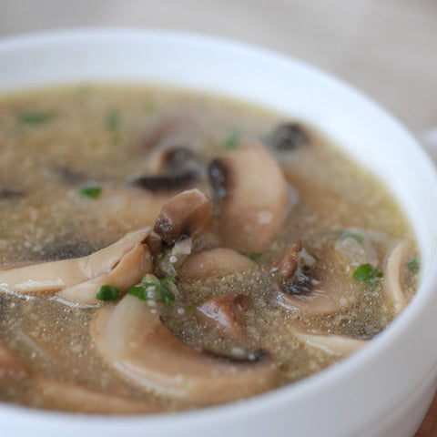 Chaga Mushroom Soup in a white bowl