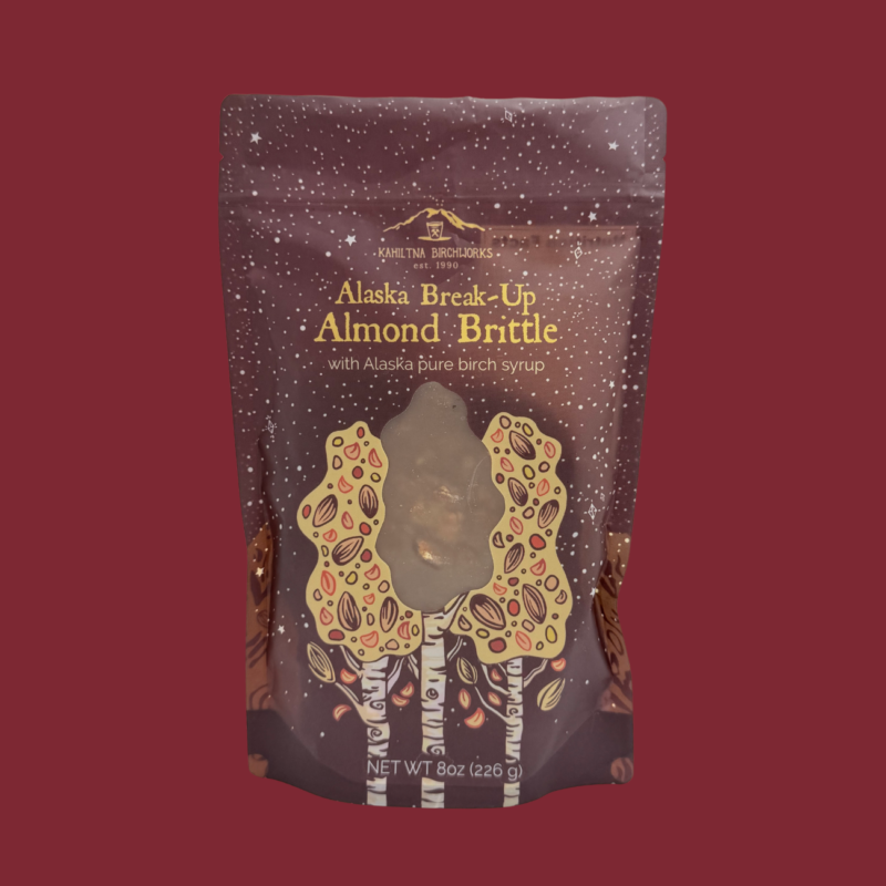 Kahiltna Birchworks Alaska Break-Up Almond Brittle, 8 oz resealable bag made with Alaska pure birch syrup